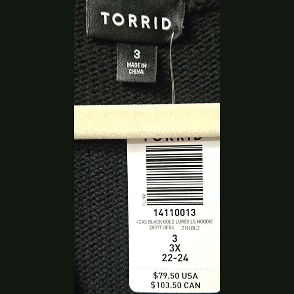 Torrid Plus Size Lurex Black Metalic Gold Hooded Kangaroo Pockets Mini dress 3X - Picture 15 of 16